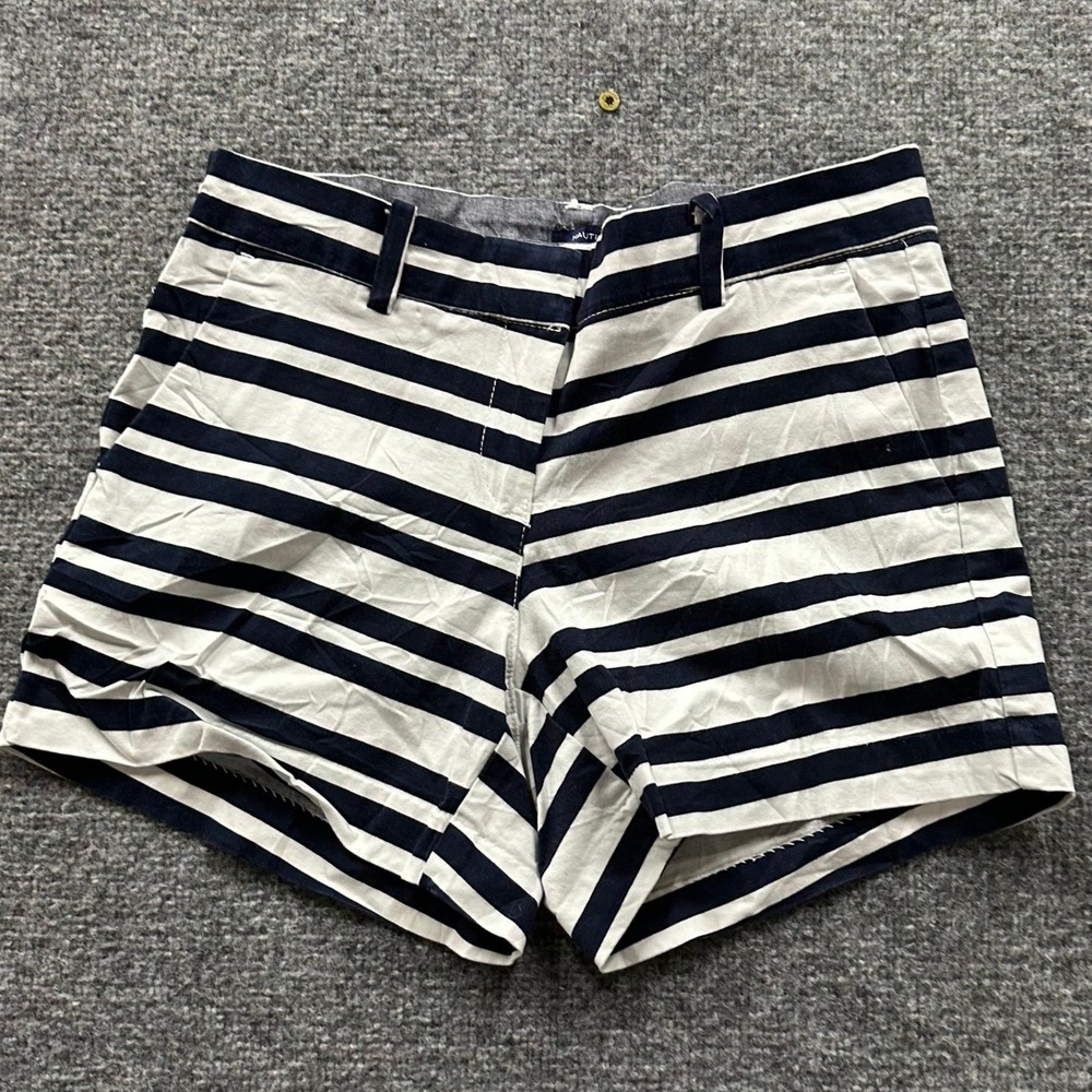 Nautica Shorts Womens Size 4 Blue White Striped Chino Cotton Stretch Nautical